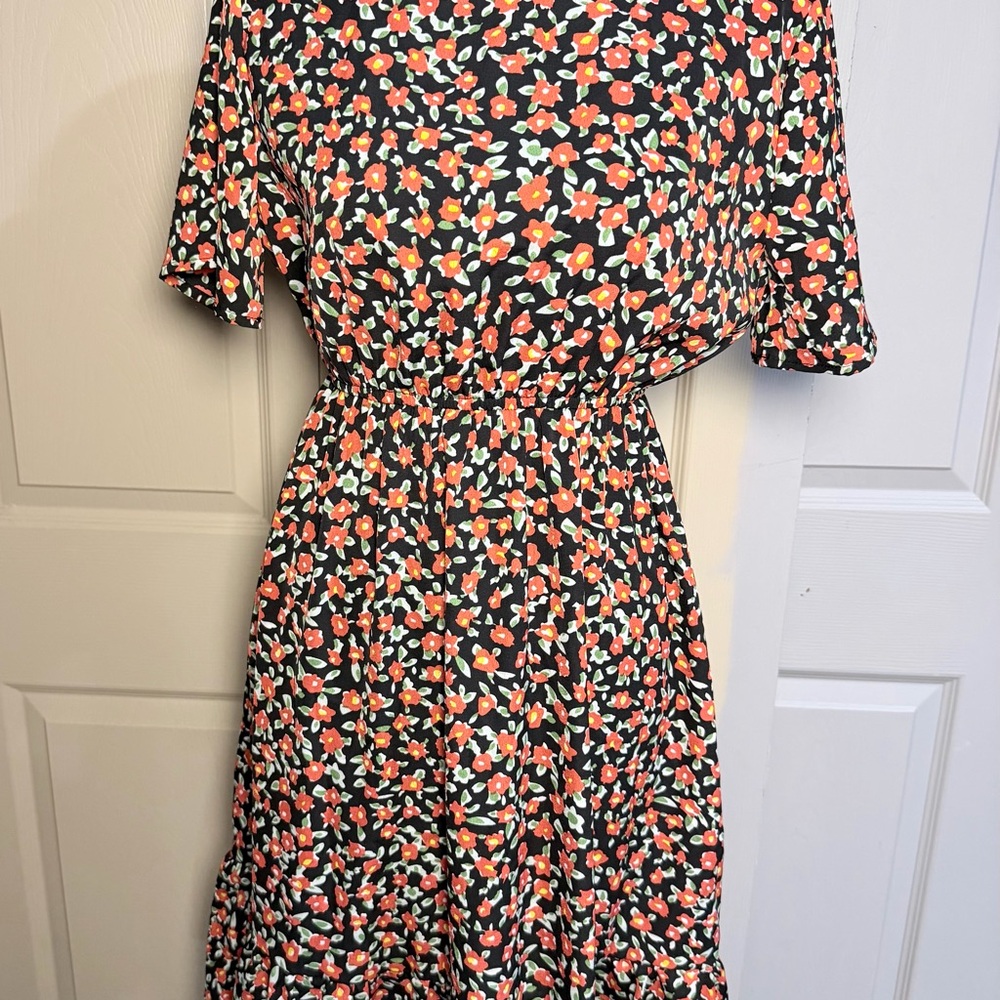 SHEIN Black Floral Midi Dress